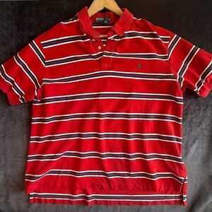 Polo Ralph Lauren Mens Striped Preppy Polo Size 2XB Golf Nautical Equestrian Red